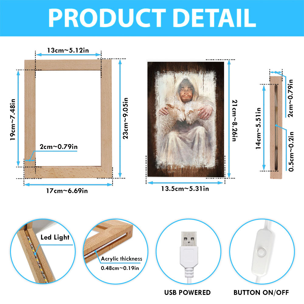 Jesus And The Lambs Art Frame Lamp - Jesus Portrait Frame Lamp Prints - Christian Art