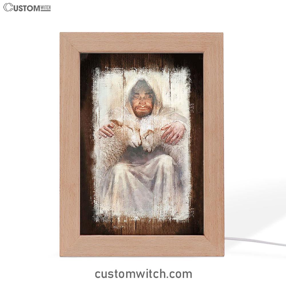 Jesus And The Lambs Art Frame Lamp - Jesus Portrait Frame Lamp Prints - Christian Art