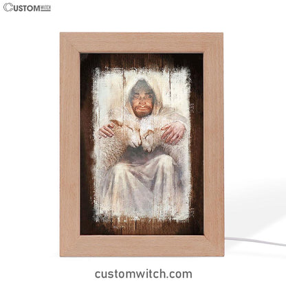 Jesus And The Lambs Art Frame Lamp - Jesus Portrait Frame Lamp Prints - Christian Art
