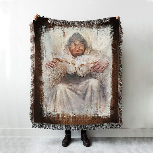 Jesus And The Lambs Throw Blanket Woven Blanket - Jesus Portrait Woven Blanket Prints - Christian Throw Blanket