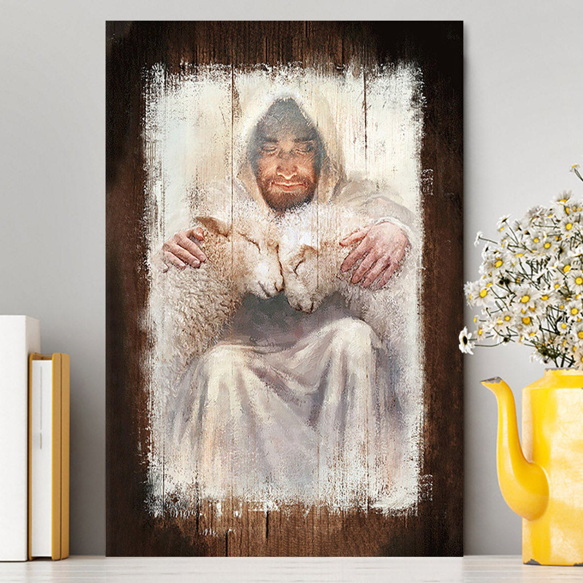 Jesus And The Lambs Wall Art Canvas - Jesus Portrait Canvas Prints - Christian Wall Art