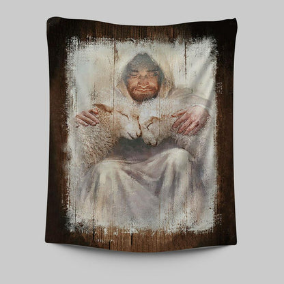 Jesus And The Lambs Wall Art Tapestry - Jesus Portrait Tapestry Prints - Christian Wall Art