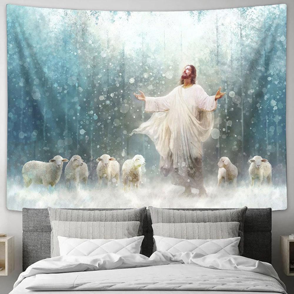 Jesus And The Lamps Tapestry Wall Art - Jesus Tapestry - Christian Wall Art - Jesus Wall Decor