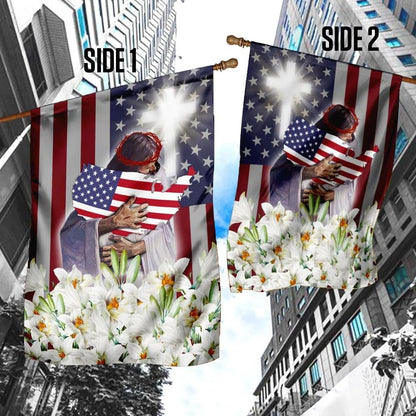 Jesus And The Lilies God American Flag, Outdoor Christian House Flag, Christian Flag, Scripture Flag, Garden Banner