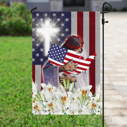 Jesus And The Lilies God American Flag, Outdoor Christian House Flag, Christian Flag, Scripture Flag, Garden Banner