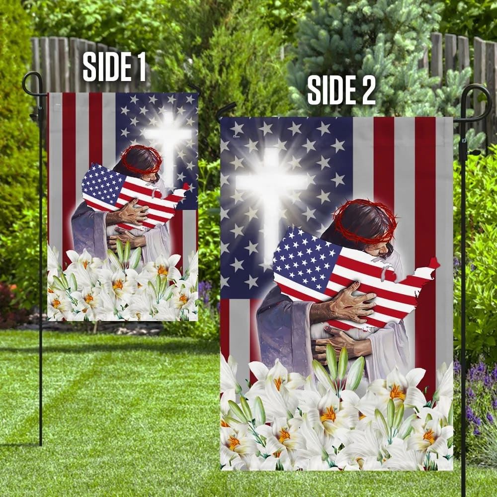 Jesus And The Lilies God American Flag, Outdoor Christian House Flag, Christian Flag, Scripture Flag, Garden Banner