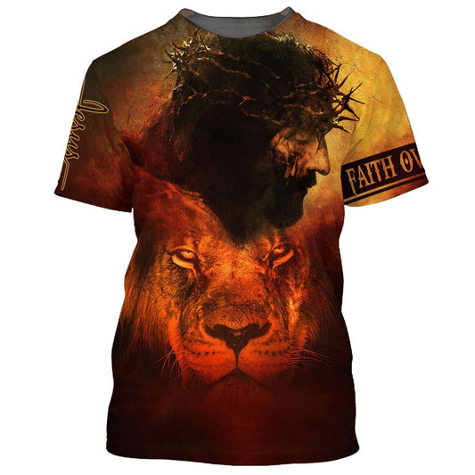 Jesus And The Lion 1 All Over Print 3D T-Shirt, Gift For Christian, Jesus Shirt