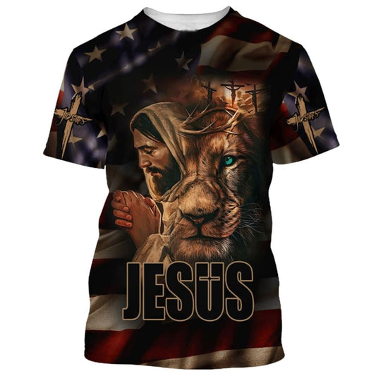 Jesus And The Lion All Over Print 3D T-Shirt, Gift For Christian, Jesus Shirt