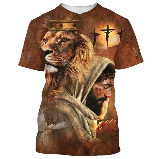 Jesus And The Lion Of Judah 1 All Over Print 3D T-Shirt, Gift For Christian, Jesus Shirt