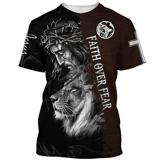 Jesus And The Lion Of Judah 2 All Over Print 3D T-Shirt, Gift For Christian, Jesus Shirt