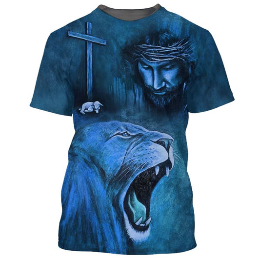 Jesus And The Lion Of Judah All Over Print 3D T-Shirt, Gift For Christian, Jesus Shirt