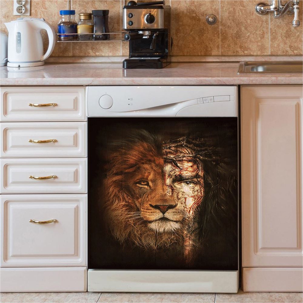 Jesus And The Lion Of Judah Dishwasher Cover, Christian Dishwasher Stickers, Religious Kitchen Decor