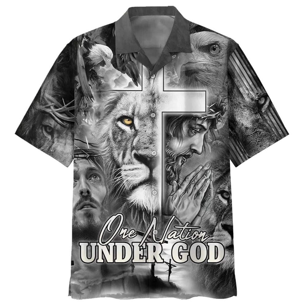 Jesus And The Lion Of Judah One Nation Under God Hawaiian Shirt For Men, Christian Hawaiian Shirt, Gift For Christian
