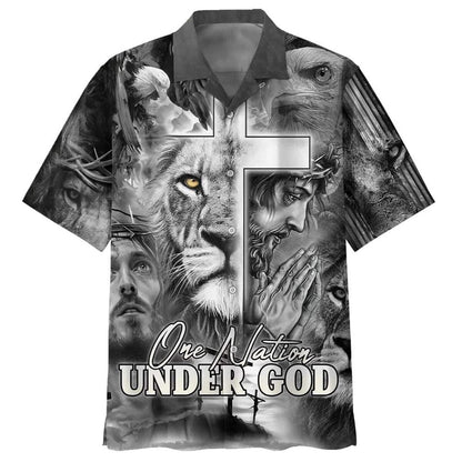 Jesus And The Lion Of Judah One Nation Under God Hawaiian Shirt For Men, Christian Hawaiian Shirt, Gift For Christian