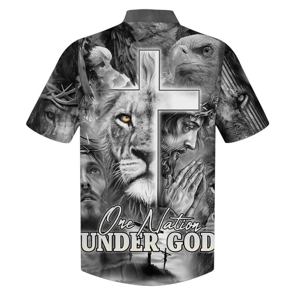 Jesus And The Lion Of Judah One Nation Under God Hawaiian Shirt For Men, Christian Hawaiian Shirt, Gift For Christian