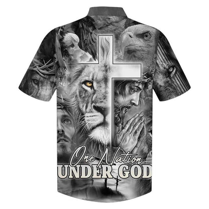 Jesus And The Lion Of Judah One Nation Under God Hawaiian Shirt For Men, Christian Hawaiian Shirt, Gift For Christian
