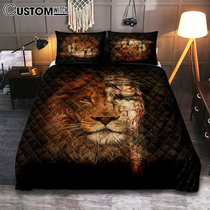 Jesus And The Lion Of Judah Quilt Bedding Set - Christian Bedroom - Religious Home Decor