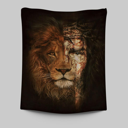 Jesus And The Lion Of Judah Tapestry - Christian Wall Art - Religious Home Decor