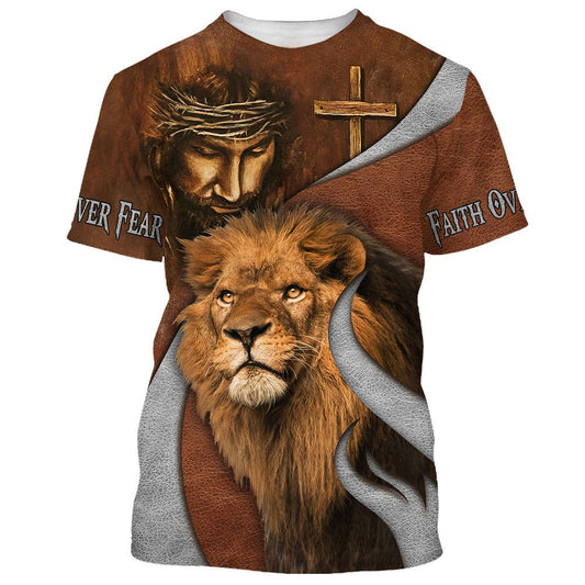 Jesus And The Lion Of Judahs All Over Print 3D T-Shirt, Gift For Christian, Jesus Shirt