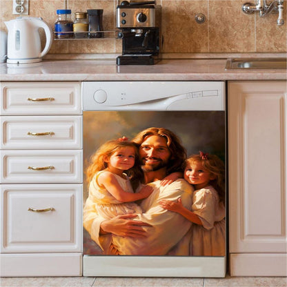 Jesus And Two Little Girls Dishwasher Cover, Jesus Dishwasher Stickers, Christian Kitchen Decor