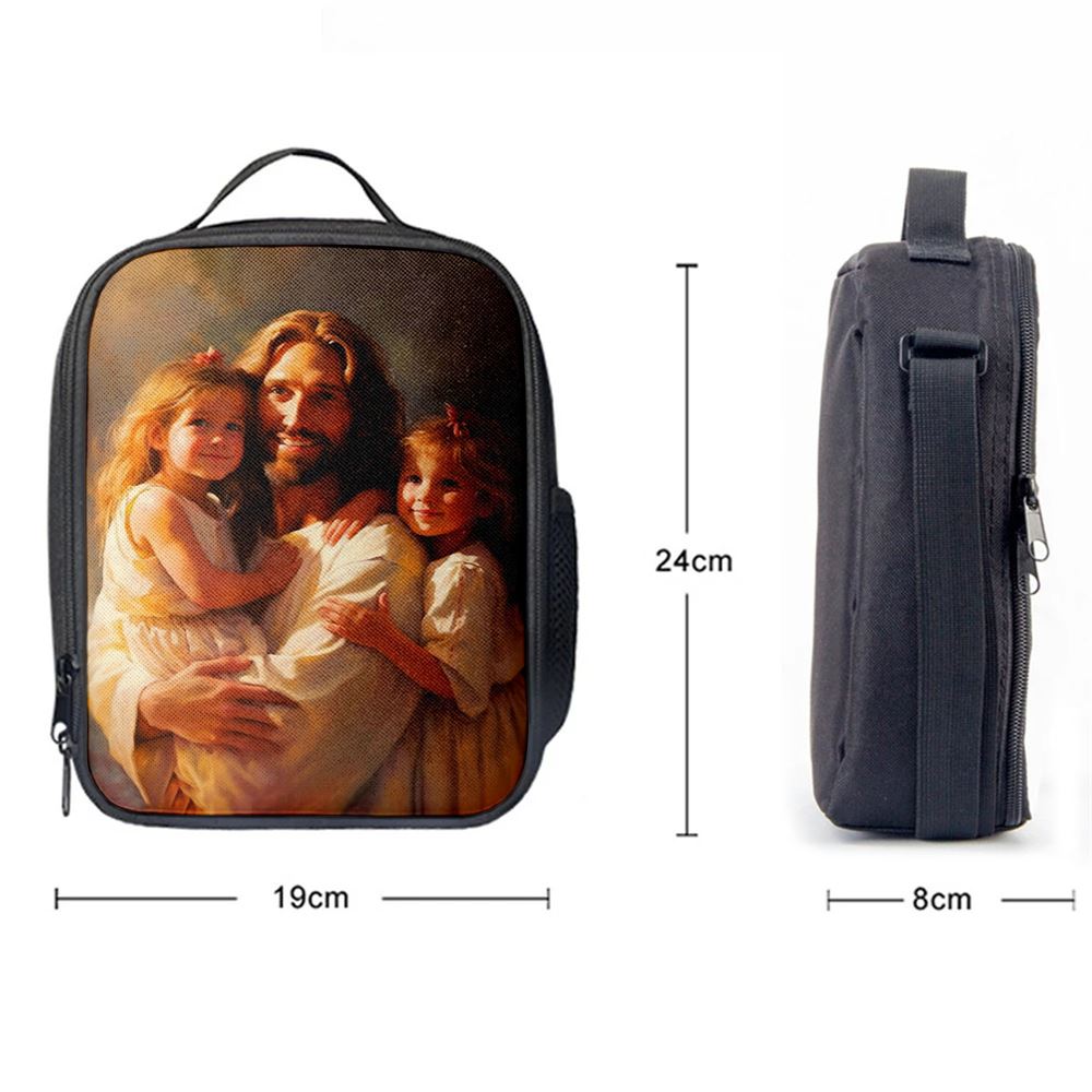 Jesus And Two Little Girls Lunch Bag, Christian Lunch Box For School, Picnic