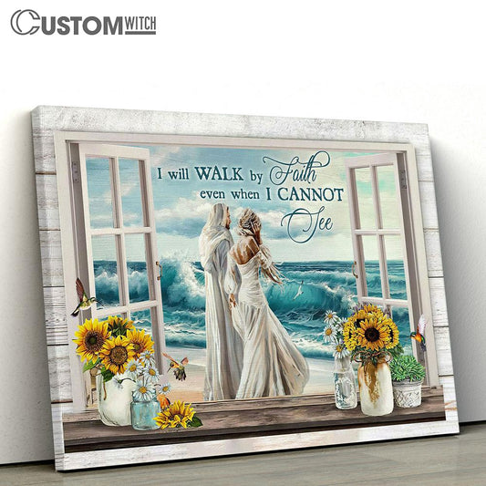 Jesus And Woman I Will Walk By Faith Canvas Art - Bible Verse Wall Art - Wall Decor Christian