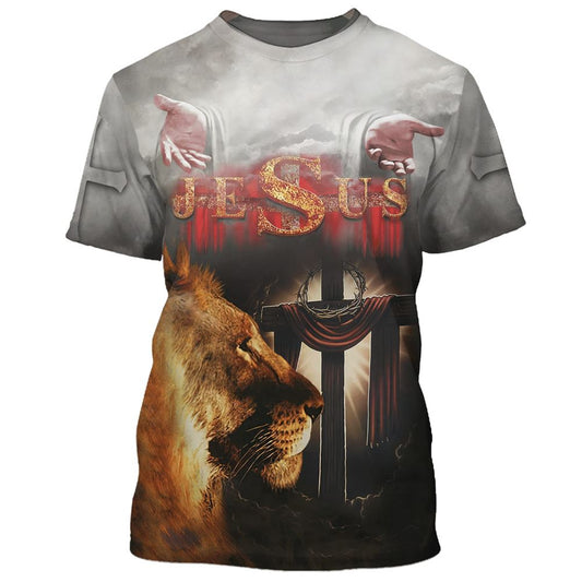 Jesus Arms Open Lion Cross All Over Print 3D T-Shirt, Gift For Christian, Jesus Shirt
