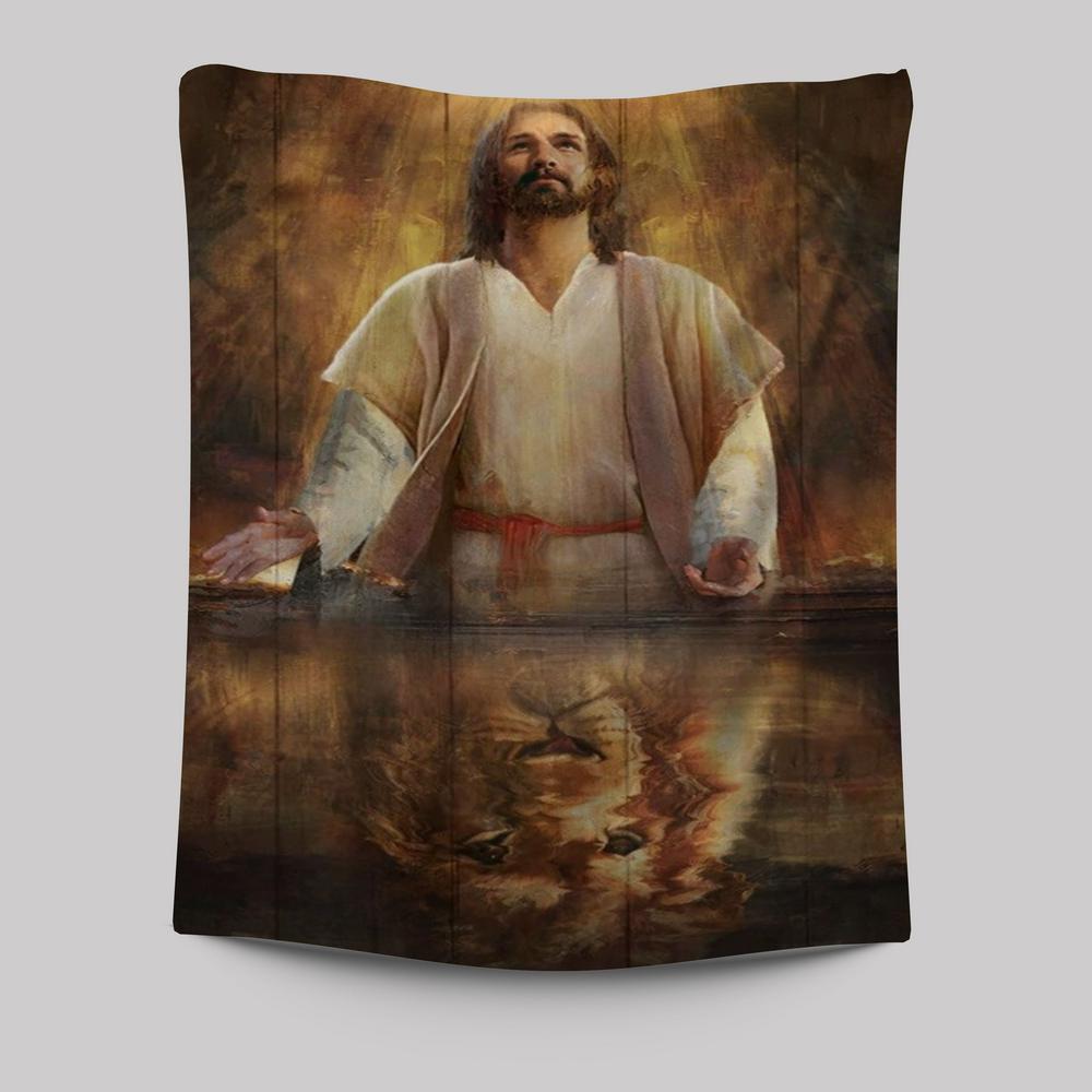 Jesus Artwork, Lion Of Judah, Yellow Halo Tapestry