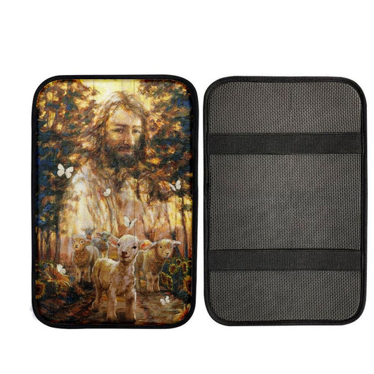 Jesus Artwork, Magic Forest, Little Lamb Painting Car Center Console Cover, Car Armrest Pad, Christian Gift, Armrest Box Mat