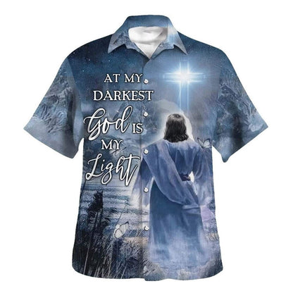 Jesus At My Darkest God Is My Light Hawaiian Shirt For Men, Christian Hawaiian Shirt, Gift For Christian
