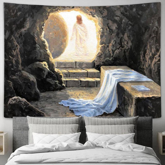 Jesus At The Tomb Tapestry Art - Christian Wall Art Decor - Easter Wall Art