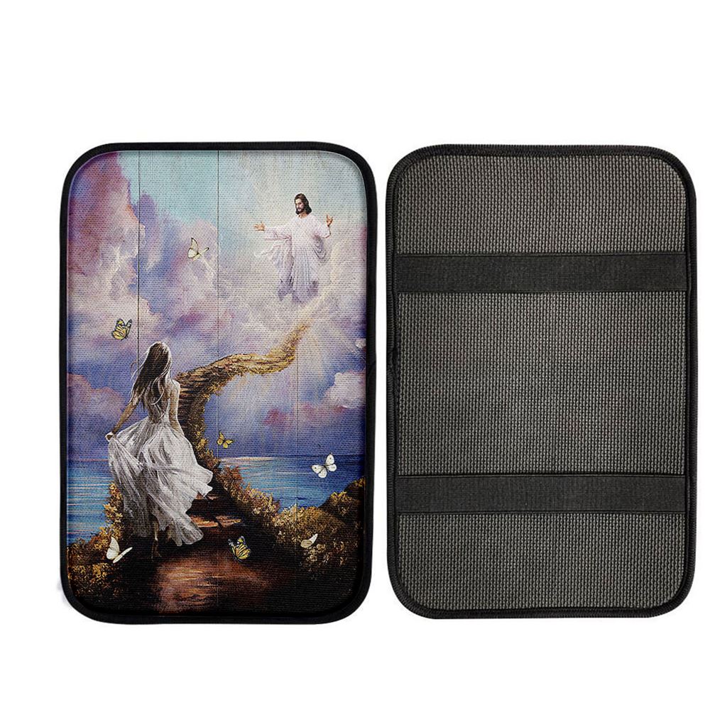 Jesus Beautiful Girl Path To Heaven Car Armrest Pad, Religious Car Interior Accessories