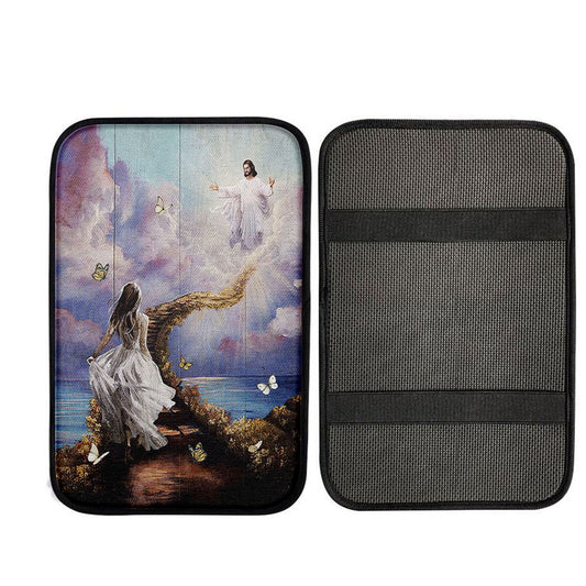 Jesus Beautiful Girl Path To Heaven Car Armrest Pad, Religious Car Interior Accessories