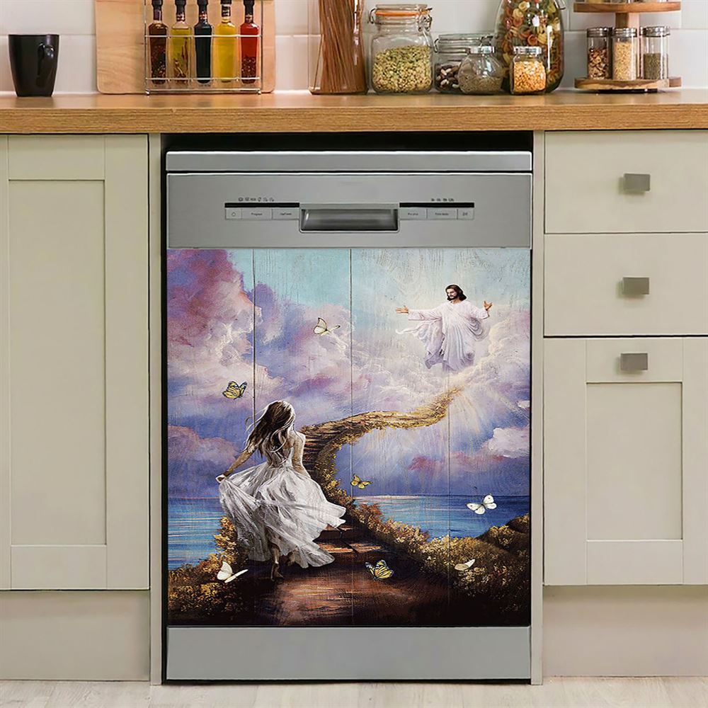 Jesus Beautiful Girl Path To Heaven Dishwasher Cover, Christian Dishwasher Stickers, Religious Kitchen Decor