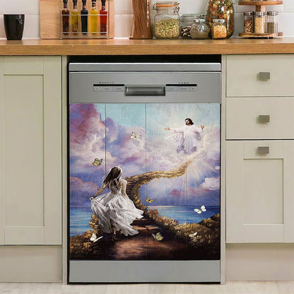 Jesus Beautiful Girl Path To Heaven Dishwasher Cover, Christian Dishwasher Stickers, Religious Kitchen Decor