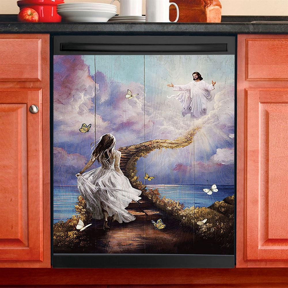 Jesus Beautiful Girl Path To Heaven Dishwasher Cover, Christian Dishwasher Stickers, Religious Kitchen Decor