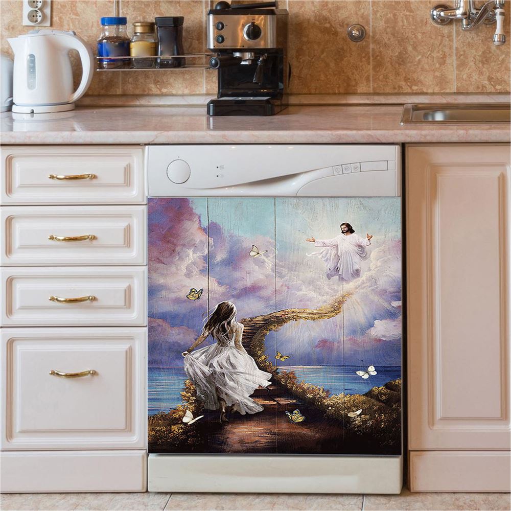 Jesus Beautiful Girl Path To Heaven Dishwasher Cover, Christian Dishwasher Stickers, Religious Kitchen Decor