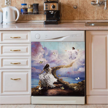 Jesus Beautiful Girl Path To Heaven Dishwasher Cover, Christian Dishwasher Stickers, Religious Kitchen Decor