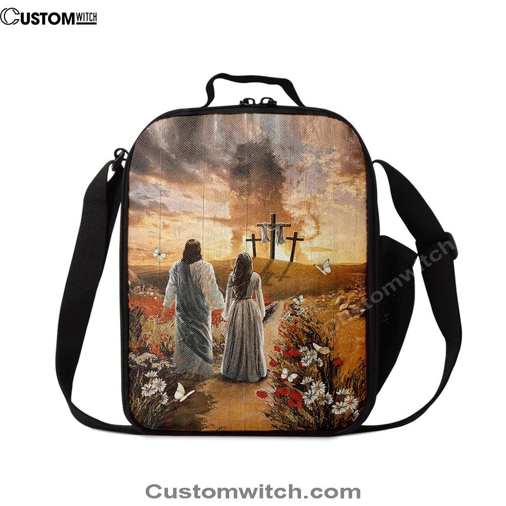 Jesus Beautiful Girl Sunset Lion Poppy Flower Lunch Bag, Christian Lunch Box For School, Picnic