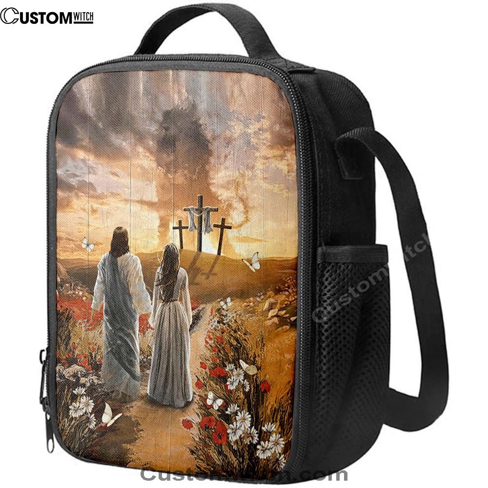 Jesus Beautiful Girl Sunset Lion Poppy Flower Lunch Bag, Christian Lunch Box For School, Picnic