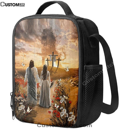 Jesus Beautiful Girl Sunset Lion Poppy Flower Lunch Bag, Christian Lunch Box For School, Picnic