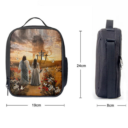 Jesus Beautiful Girl Sunset Lion Poppy Flower Lunch Bag, Christian Lunch Box For School, Picnic