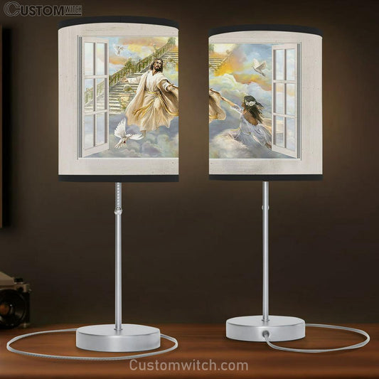 Jesus Beautiful Girl The Way To Heaven Table Lamb Art - Christian Lamb Gift Decor - Bible Verse Table Lamb