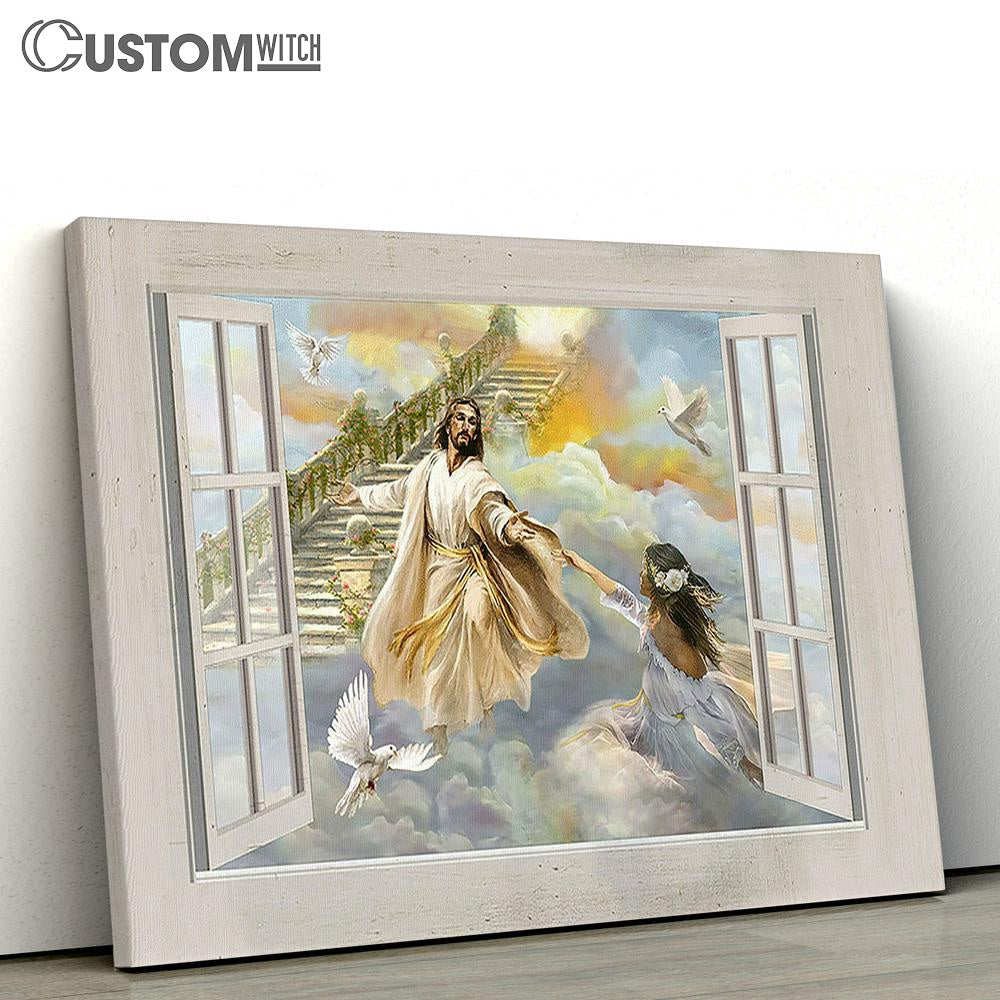 Jesus Beautiful Girl The Way To Heaven Canvas Art - Christian Wall Art Decor - Bible Verse Canvas