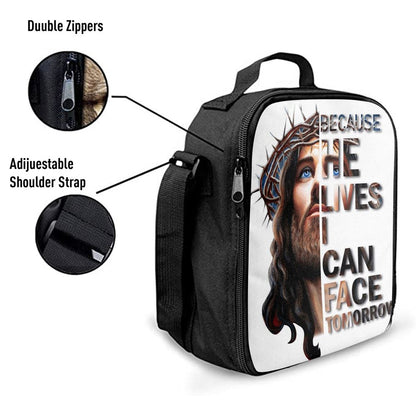 Jesus Because He Lives I Can Face Tomorrow Lunch Bag, Christian Lunch Box For School, Picnic