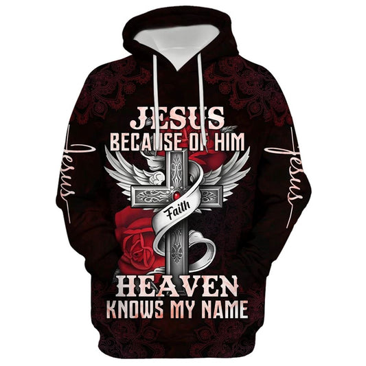 Jesus Because Of Him Heaven Knows My Name Hoodie For Men & Women, God 3D Printed Hoodie, Christian Apparel Hoodies