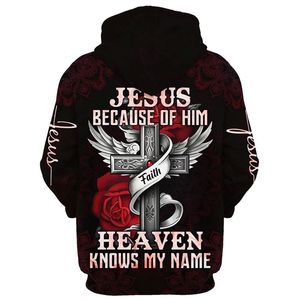 Jesus Because Of Him Heaven Knows My Name Hoodie For Men & Women, God 3D Printed Hoodie, Christian Apparel Hoodies