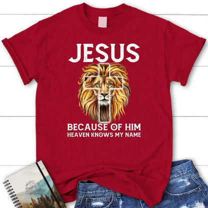 Jesus Because Of Him Heaven Knows My Name T Shirt, Jesus Shirts, Blessed T Shirt, Bible T shirt, T shirt Women