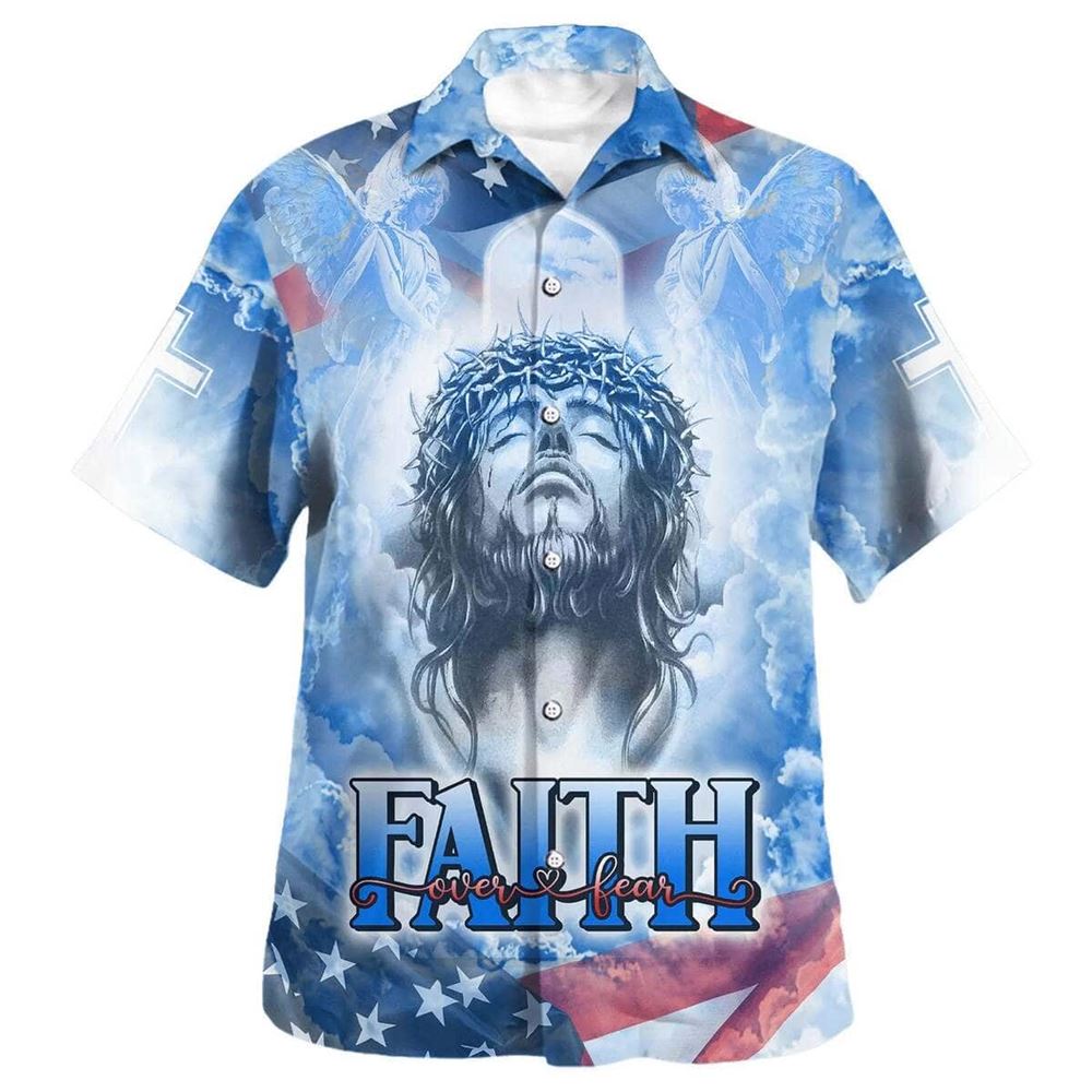 Jesus Bible Verse Faith Over Fear Hawaiian Shirt For Men, Christian Hawaiian Shirt, Gift For Christian
