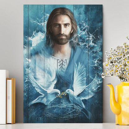 Jesus Bird Couple Blue Water Canvas Prints - Jesus Christ Canvas Art - Christian Wall Decor